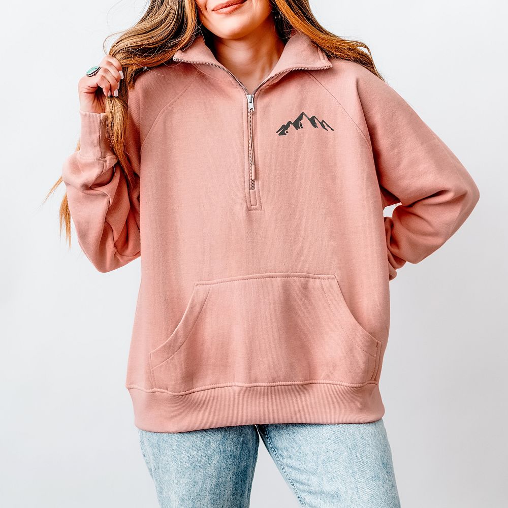 Embroidered Mountains Outline - Women's Quarter Zip Fleece Graphic