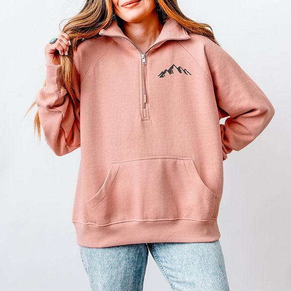 Embroidered Mountains Outline - Women's Quarter Zip Fleece Graphic