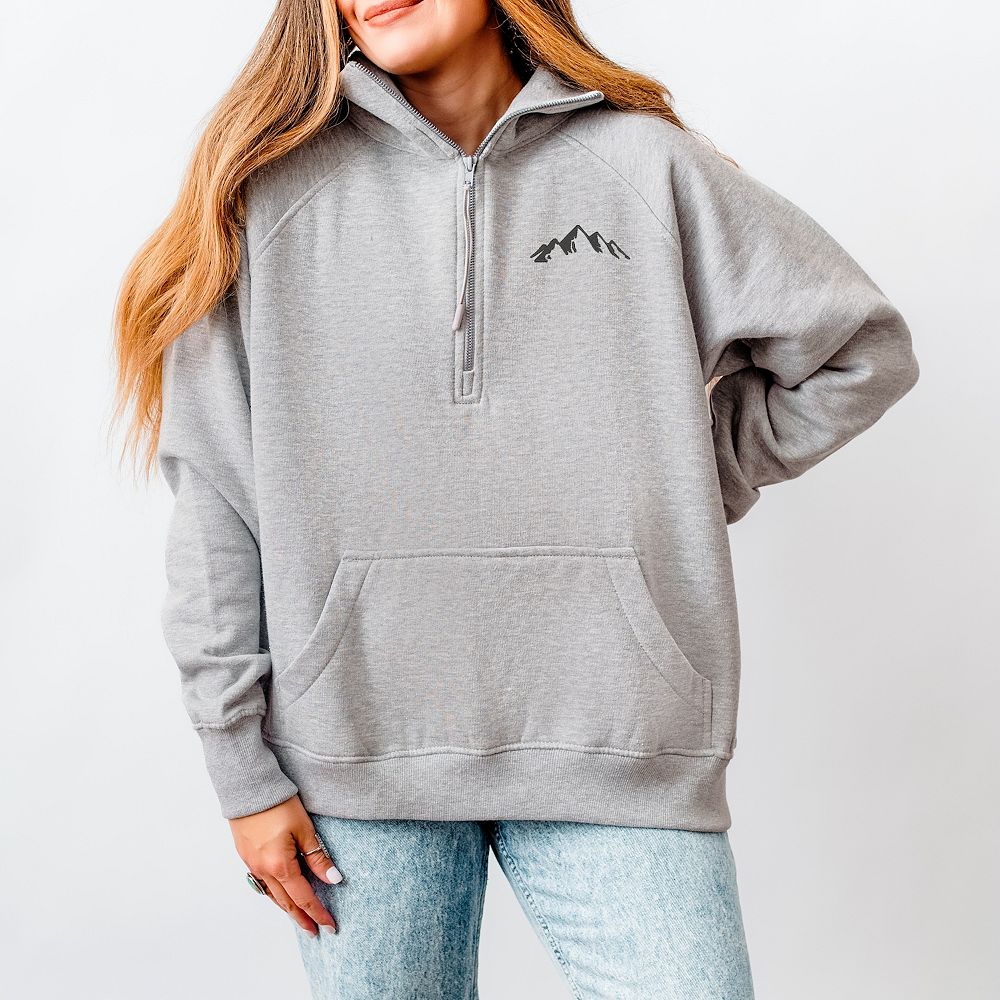 8 YARDS⭐︎ Women’s CB OUTLINE Pullover S Embroidered Mountains Outline - Women's Quarter Zip Fleece Graphic