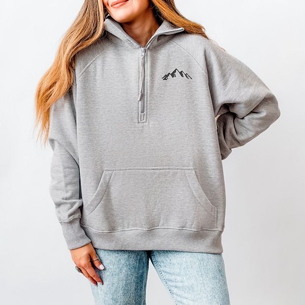 Embroidered Mountains Outline - Women's Quarter Zip Fleece Graphic