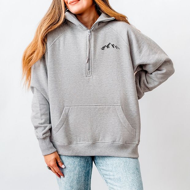Embroidered Mountains Outline - Women's Quarter Zip Fleece Graphic