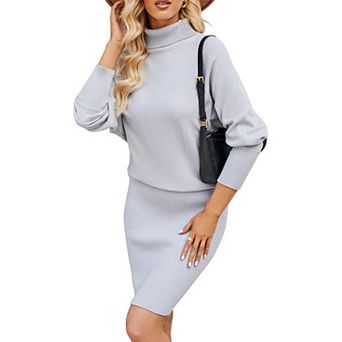 Women's Turtleneck Batwing Sleeve Knit Dress Bodycon Midi Sweater Dress