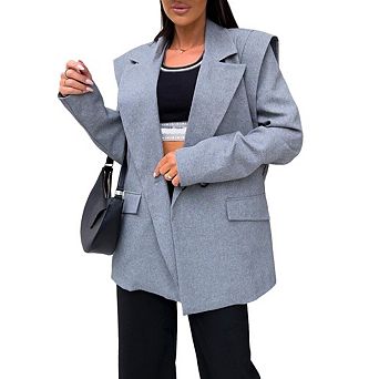 Women's Solid Color Oversized Blazer Lapel Long Sleeve Versatile Suit Jacket for Casual Wear