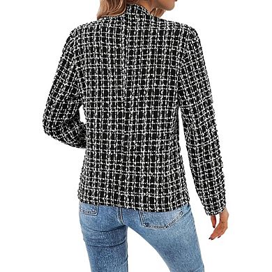 Womens Long Sleeve Slim Fit Tweed Boucle Elegant Casual Blazer Jacket