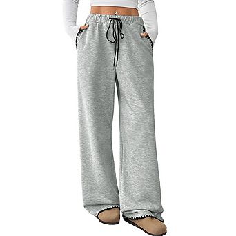 Womens Casual Straight Leg Sweatpants Elastic Drawstring Pants With Pockets