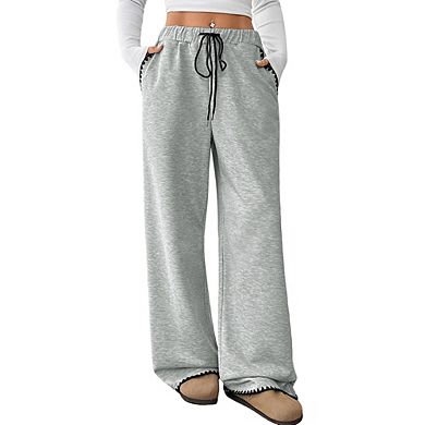 Womens Casual Straight Leg Sweatpants Elastic Drawstring Pants With Pockets