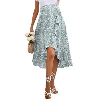 Women's Maternity Summer Pleated Midi Skirt Casual High Waist Boho Flowy Wrap Split Long Skirt