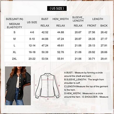Women's Loose Fit Lapel Collar Long Sleeve Button Down Oversized Shirt Jacket with Chest Pocket