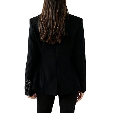 Women's Single-Button Long Blazer Lapel Long Sleeve Oversized Suit Jacket Coat