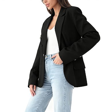 Women's Single-Button Long Blazer Lapel Long Sleeve Oversized Suit Jacket Coat