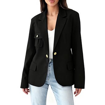 Women's Single-Button Long Blazer Lapel Long Sleeve Oversized Suit Jacket Coat