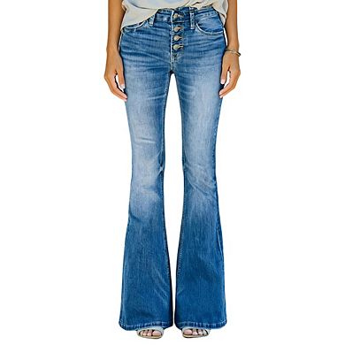 Womens High Waist Button Casual Denim Pants Jeans