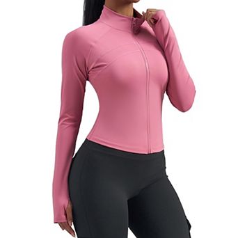 Women's Zip Up Workout Jacket Casual Slim Fit Yoga Top Long Sleeve Athletic Shirt