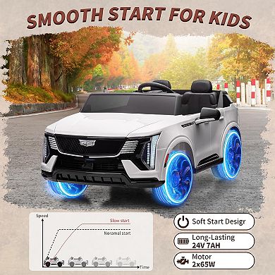 24V Licensed Cadillac Kids Ride-On Car, 2-Seater Electric Vehicle w/ Remote, LED, Shock Absorbers