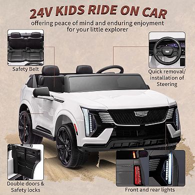 24V Licensed Cadillac Kids Ride-On Car, 2-Seater Electric Vehicle w/ Remote, LED, Shock Absorbers