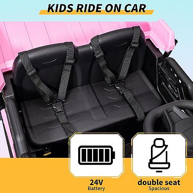 24V 2-Seater Kids Ride On Dump Truck, Electric Construction Car w/Remote, 2WD/4WD, Lift Bed, Shovel