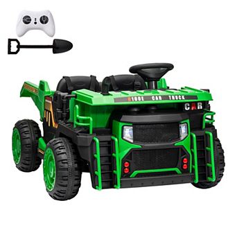 24V 2-Seater Kids Ride On Dump Truck, Electric Construction Car w/Remote, 2WD/4WD, Lift Bed, Shovel