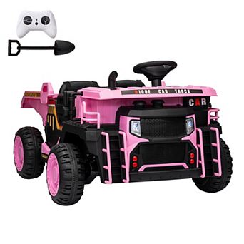 24V 2-Seater Kids Ride On Dump Truck, Electric Construction Car w/Remote, 2WD/4WD, Lift Bed, Shovel