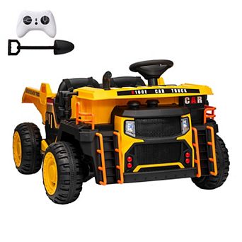 24V 2-Seater Kids Ride On Dump Truck, Electric Construction Car w/Remote, 2WD/4WD, Lift Bed, Shovel