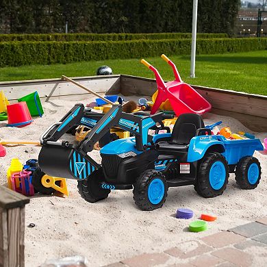 12V Kids Ride-On Excavator Tractor, Electric Vehicles w/Detachable Trailer, Remote, LED, Music