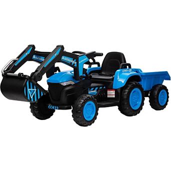 12V Kids Ride-On Excavator Tractor, Electric Vehicles w/Detachable Trailer, Remote, LED, Music