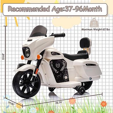 6V Licensed Kids Ride-On Motorcycle, Electric Bike w/Training Wheels, Music, Lights, Suspension