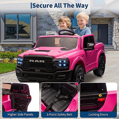 2-Seater Kids Electric RAM 2500 Ride-On Truck, 24V w/Remote, Bluetooth, 3 Speeds, Suspension
