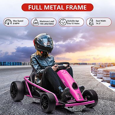 24V Electric Go Kart for Kids 8-12, Drift Kart Car w/Dual 300W Motors, 8MPH, Slow Start, Racing Toy