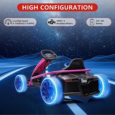 24V Electric Go Kart for Kids 8-12, Drift Kart Car w/Dual 300W Motors, 8MPH, Slow Start, Racing Toy