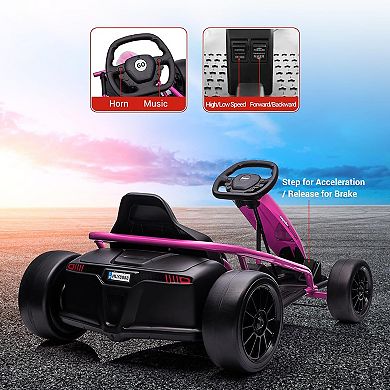 24V Electric Go Kart for Kids 8-12, Drift Kart Car w/Dual 300W Motors, 8MPH, Slow Start, Racing Toy