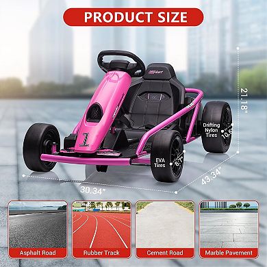 24V Electric Go Kart for Kids 8-12, Drift Kart Car w/Dual 300W Motors, 8MPH, Slow Start, Racing Toy
