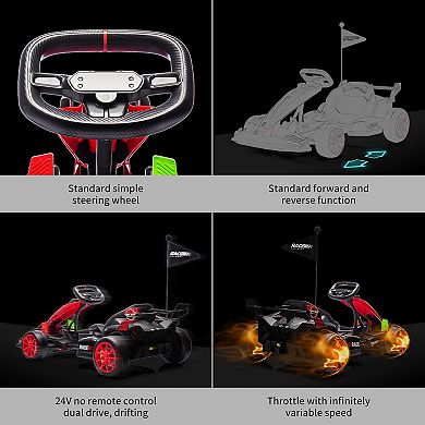 24V Kids Electric Drift Kart, 8.5MPH 300W Go Kart w/ Adjustable Seat, EVA Wheels, Dual Pedals