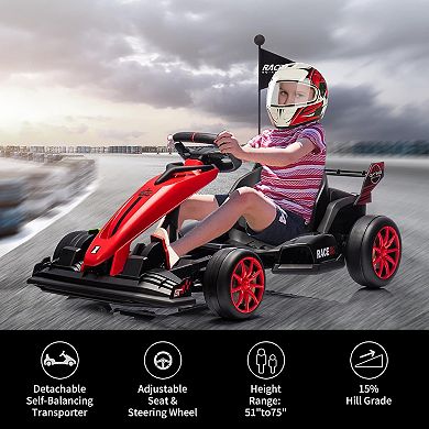 24V Kids Electric Drift Kart, 8.5MPH 300W Go Kart w/ Adjustable Seat, EVA Wheels, Dual Pedals