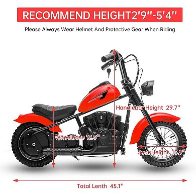 24V Kids & Teens Electric Dirt Bike, 250W Motor, 14MPH, LED Light, Leather Seat, 60Min Ride Time