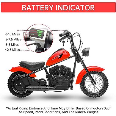 24V Kids & Teens Electric Dirt Bike, 250W Motor, 14MPH, LED Light, Leather Seat, 60Min Ride Time