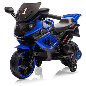 6V Kids Ride-On Motorcycle w/ Training Wheels, Electric Bike Toy w/ Headlight, Horn & Music