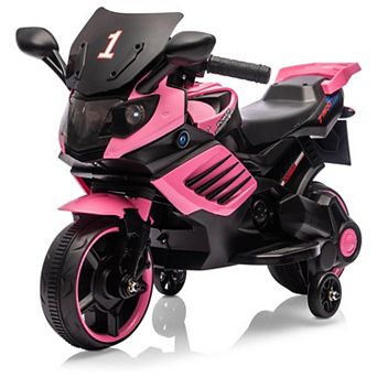 6V Kids Ride-On Motorcycle w/ Training Wheels, Electric Bike Toy w/ Headlight, Horn & Music