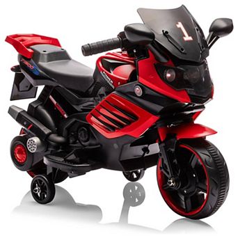 6V Kids Ride-On Motorcycle w/ Training Wheels, Electric Bike Toy w/ Headlight, Horn & Music