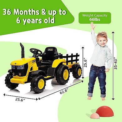 12V Kids Ride-On Tractor with Remote, Electric Tractor w/ Dual Motors, Detachable Trailer