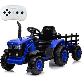 12V Kids Ride-On Tractor with Remote, Electric Tractor w/ Dual Motors, Detachable Trailer