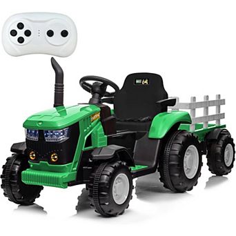 12V Kids Ride-On Tractor with Remote, Electric Tractor w/ Dual Motors, Detachable Trailer