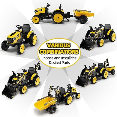 24V Kids Ride On Tractor, Excavator & Bulldozer w/ Trailer, Digger, Shovel Bucket, Remote, Lights