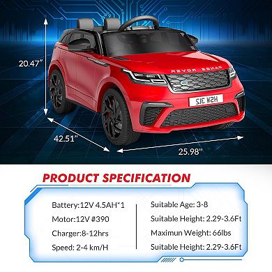 12V 2-Seater Kids Ride-On Car w/Remote, LED Lights, Music, Shock Absorbers, Seat Belts