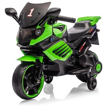 6V Kids Ride-On Motorcycle w/ Training Wheels, Electric Bike Toy w/ Headlight, Horn & Music