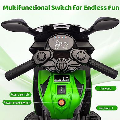 6V Kids Ride-On Motorcycle w/ Training Wheels, Electric Bike Toy w/ Headlight, Horn & Music