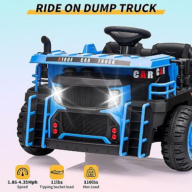 24V 2-Seater Kids Ride On Dump Truck, Electric Construction Car w/Remote, 2WD/4WD, Lift Bed, Shovel