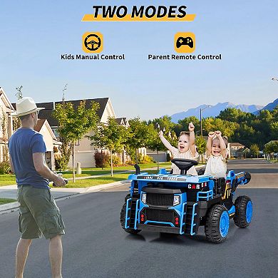 24V 2-Seater Kids Ride On Dump Truck, Electric Construction Car w/Remote, 2WD/4WD, Lift Bed, Shovel