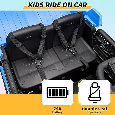 24V 2-Seater Kids Ride On Dump Truck, Electric Construction Car w/Remote, 2WD/4WD, Lift Bed, Shovel