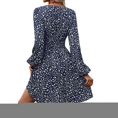 Deep V Neck Dress for Women A-Line High Waisted Casual Flowy Cocktail Wedding Guest Dress