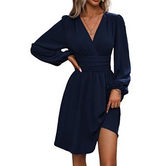 Deep V Neck Dress for Women A-Line High Waisted Casual Flowy Cocktail Wedding Guest Dress